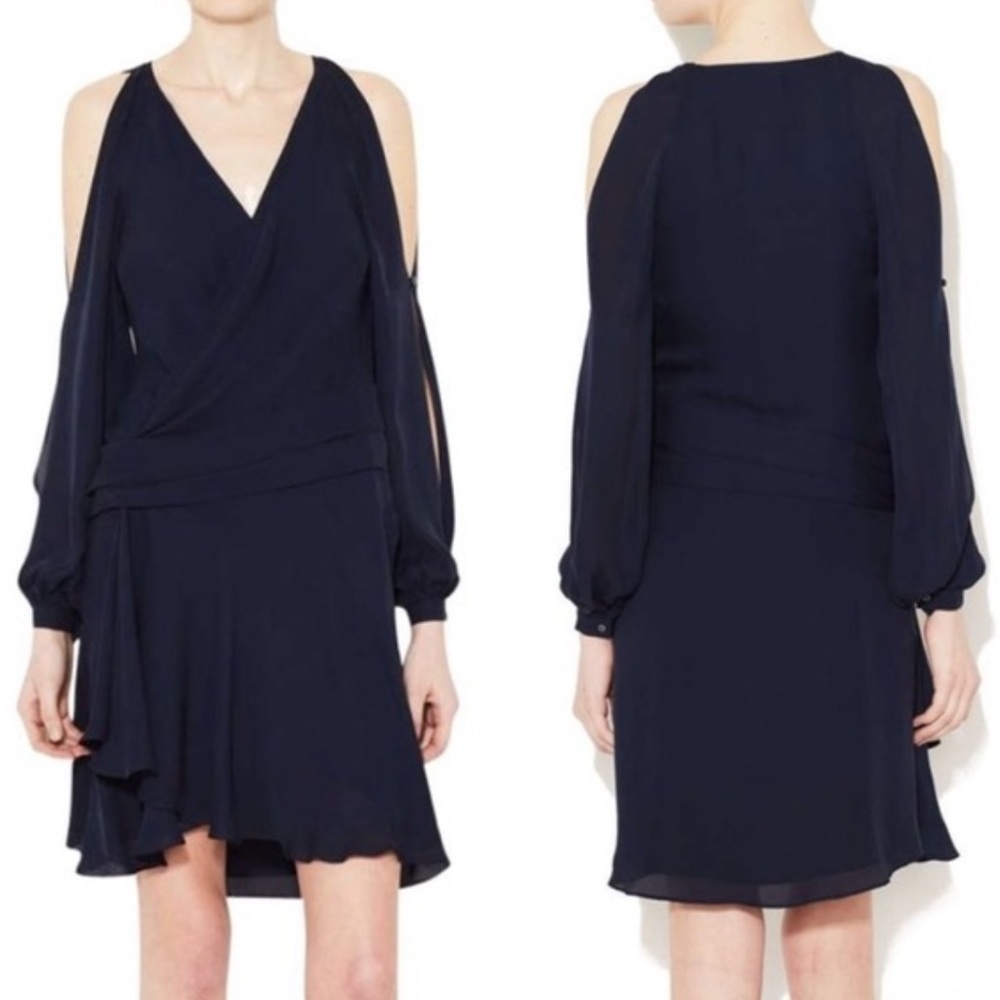 Haute Hippie Split Sleeve Silk Wrap Dress in Navy